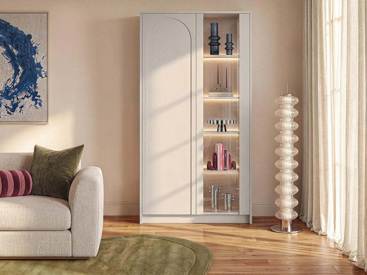 VITRINENSCHRANK - 100 x 44.8 - glas - beige Nalyra - Beige, Glas/Holz (100/189.9/44.8cm) - Vente-Unique