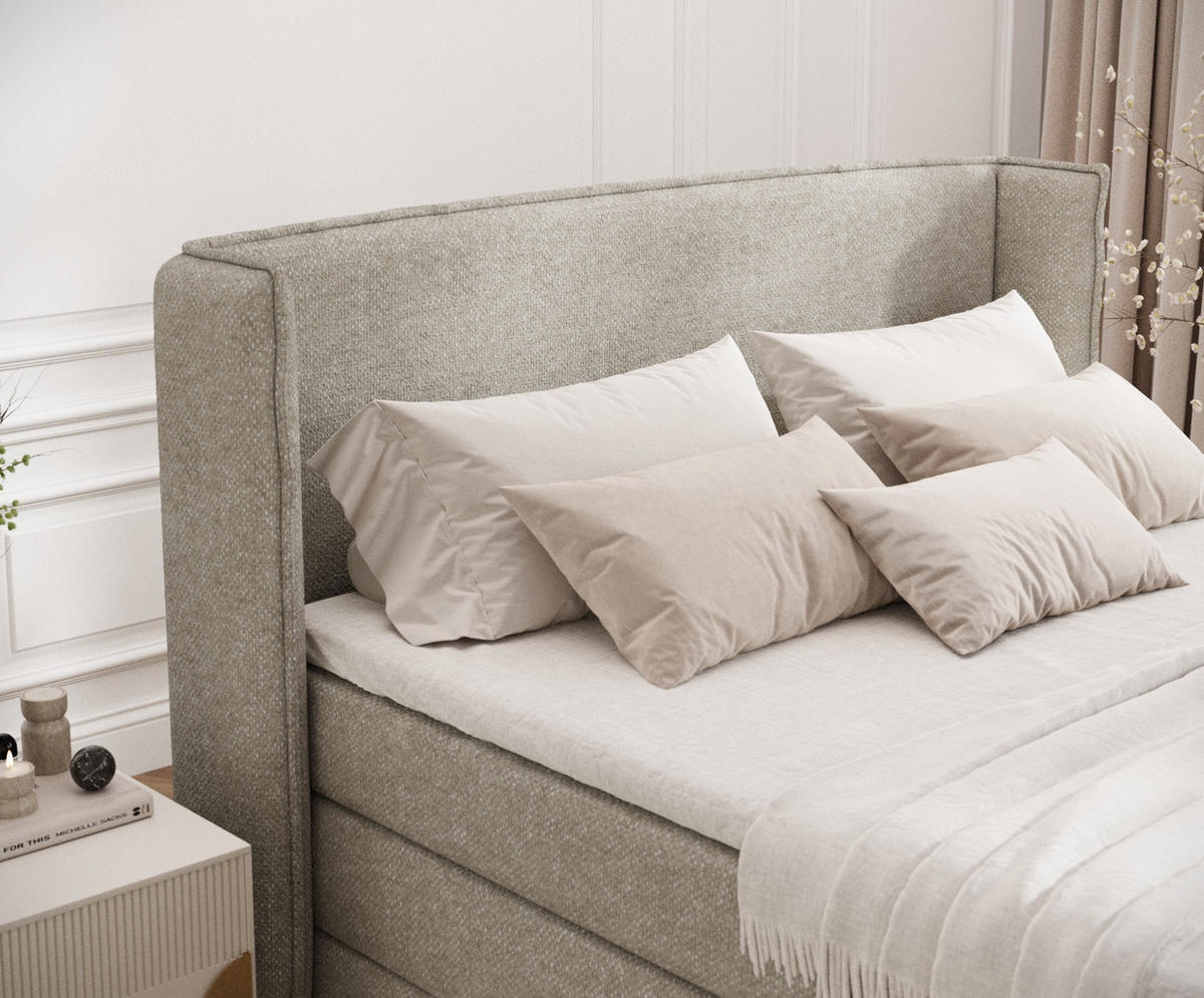 BOXSPRINGBETT Freeland Beige Grau 160/200 cm mit Matratze und Topper - Beige/Schwarz, Holz/Holzwerkstoff (160/200cm) - Maison de Reve
