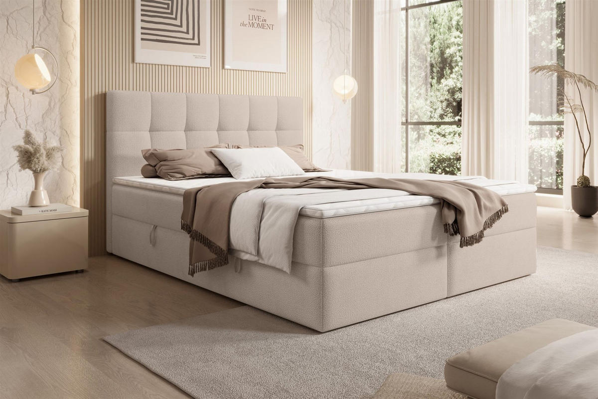 BOXBETT Arturo In Freya - Hellbraun, Holzwerkstoff/Textil (180/200cm) - Fun Möbel