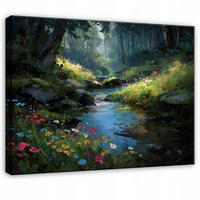 LEINWANDBILD Wald Fluss Grün 120x80 cm - Multicolor, Holzwerkstoff (120/80cm) - Wallarena