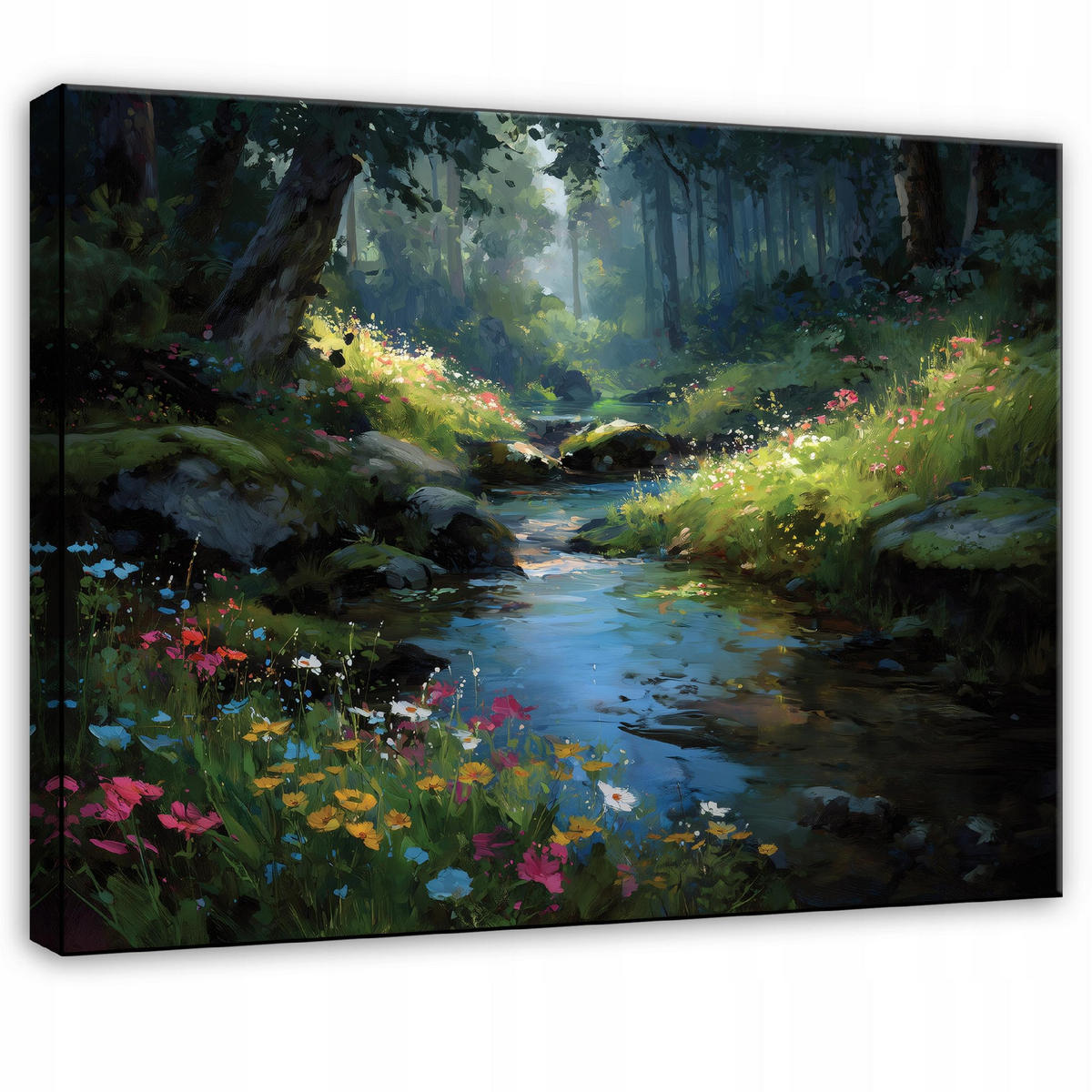 LEINWANDBILD Wald Fluss Grün 120x80 cm - Multicolor, Holzwerkstoff (120/80cm) - Wallarena