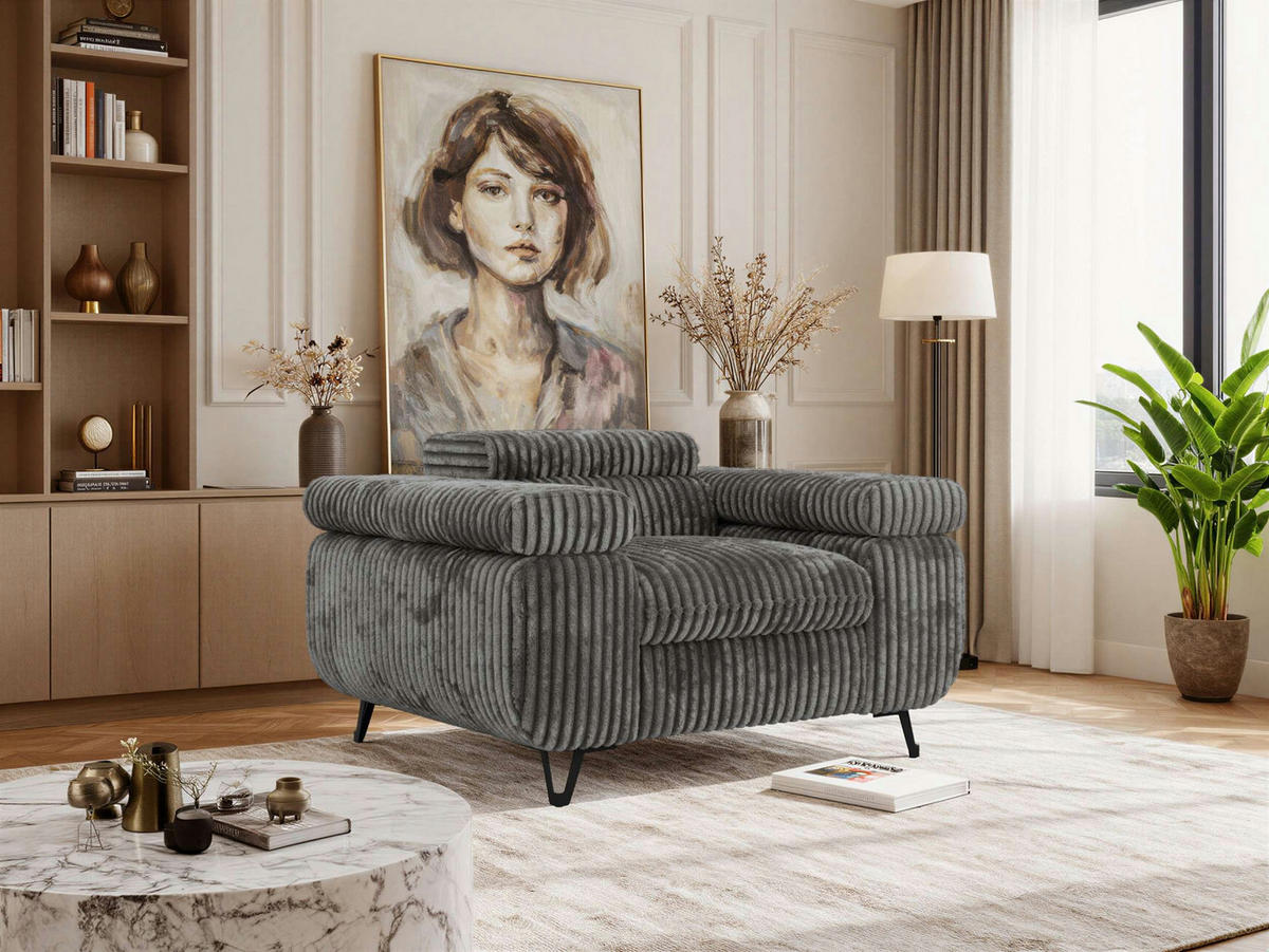 KŘESLO PETER 1 - Šedá Manšestr - šedá/černá, kov/textil (126/76/99cm) - MKS