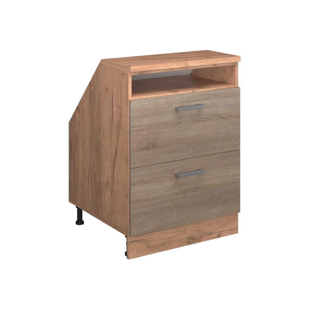 KÖKSSKÅP FÖR SLUTTANDE TAK R-Line Sonoma 60 cm med 2 lådor, skåpstomme 60 cm djup Sonoma ek, Honungsek 83.8/60/60 cm