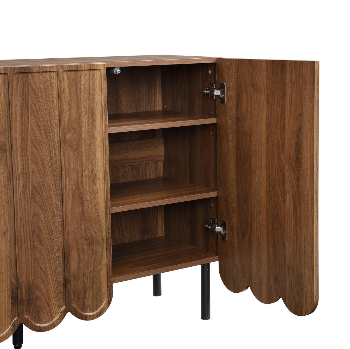 SIDEBOARD 120/35/80 cm in Walnussfarben mit Wellentüren und verstellbaren Regalböden - Naturfarben, Holzwerkstoff (35/80/120cm) - Flora Grace