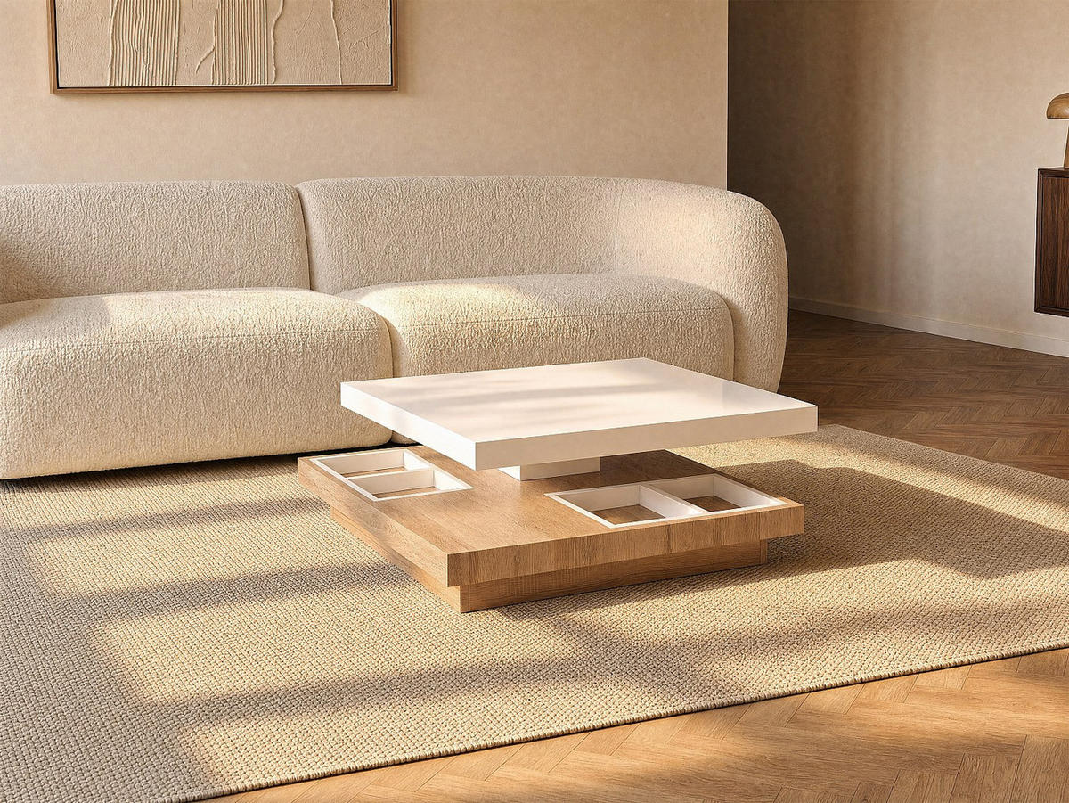 COUCHTISCH - 80 cm x 80 cm - holz - naturfarben hell, weiß Fausto - Naturfarben/Weiß, Holz (80/80/34cm) - Vente-Unique