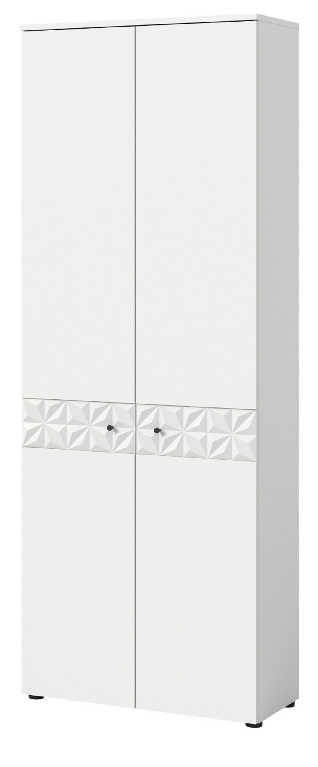 GARDEROBENSCHRANK weiß Hochglanz 70 x 192 cm, Schuhschrank mit 3D-Struktur - Weiß Hochglanz/Schwarz, Holzwerkstoff/Kunststoff (70/192/35cm) - Inn.Furn
