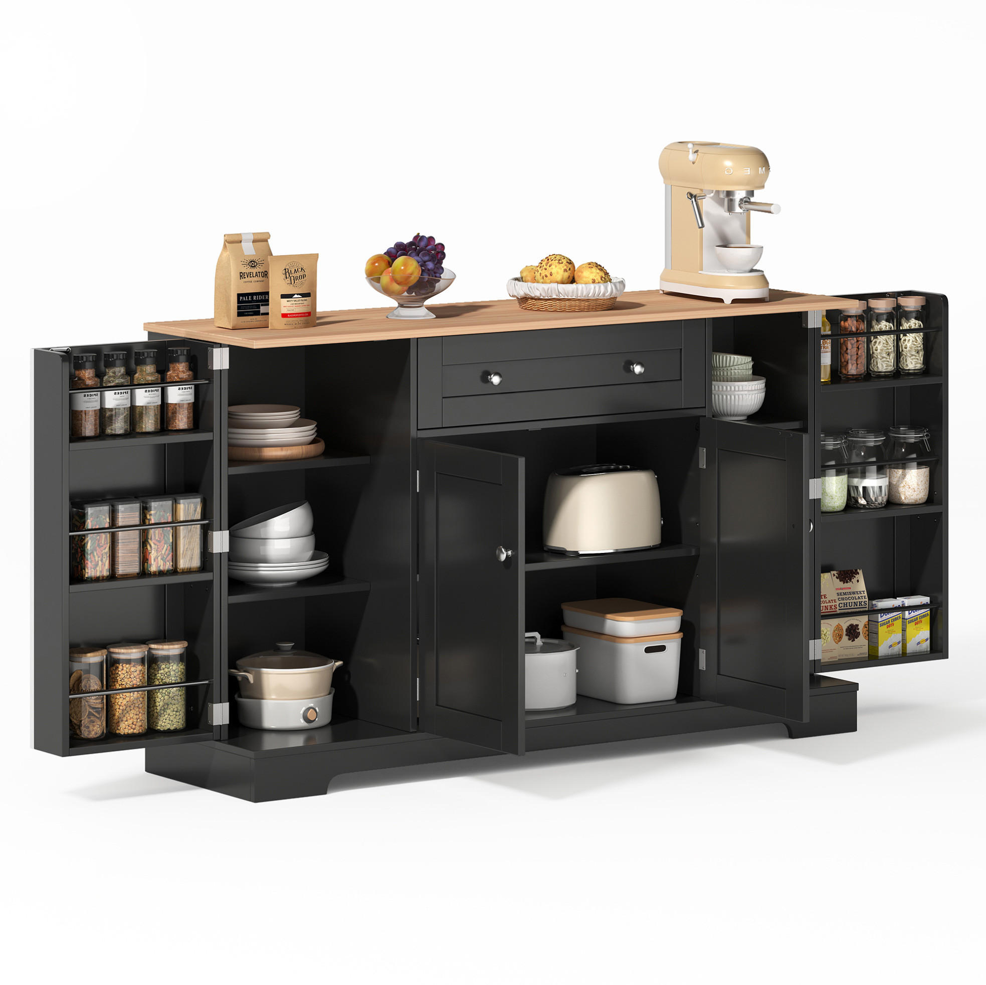 SIDEBOARD 138 cm aus MDF mit verstellbaren Einlegeböden Schwarz - Schwarz, Holzwerkstoff (138/85/40cm) - Modenvie