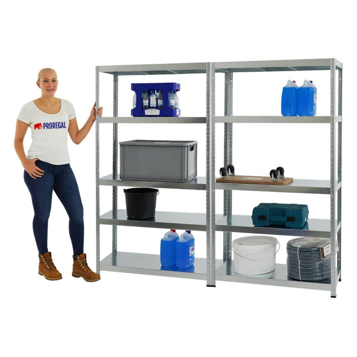 SCHWERLASTREGAL Steel Eagle 2er-Set mit 2x 180x100x40 cm Fachlast 130 kg Verzinkt - Silberfarben, Metall (200/180/40cm) - PROREGAL