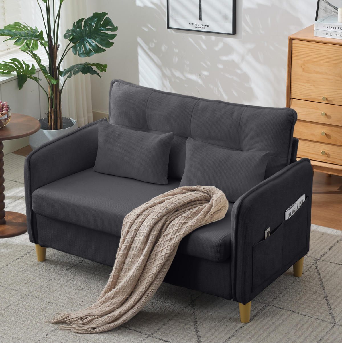 SOFA 2-Sitzer mit Armlehnen 127 cm Dunkelgrau Chenille - Dunkelgrau, Holzwerkstoff (127/83/75.5cm) - Meubliv