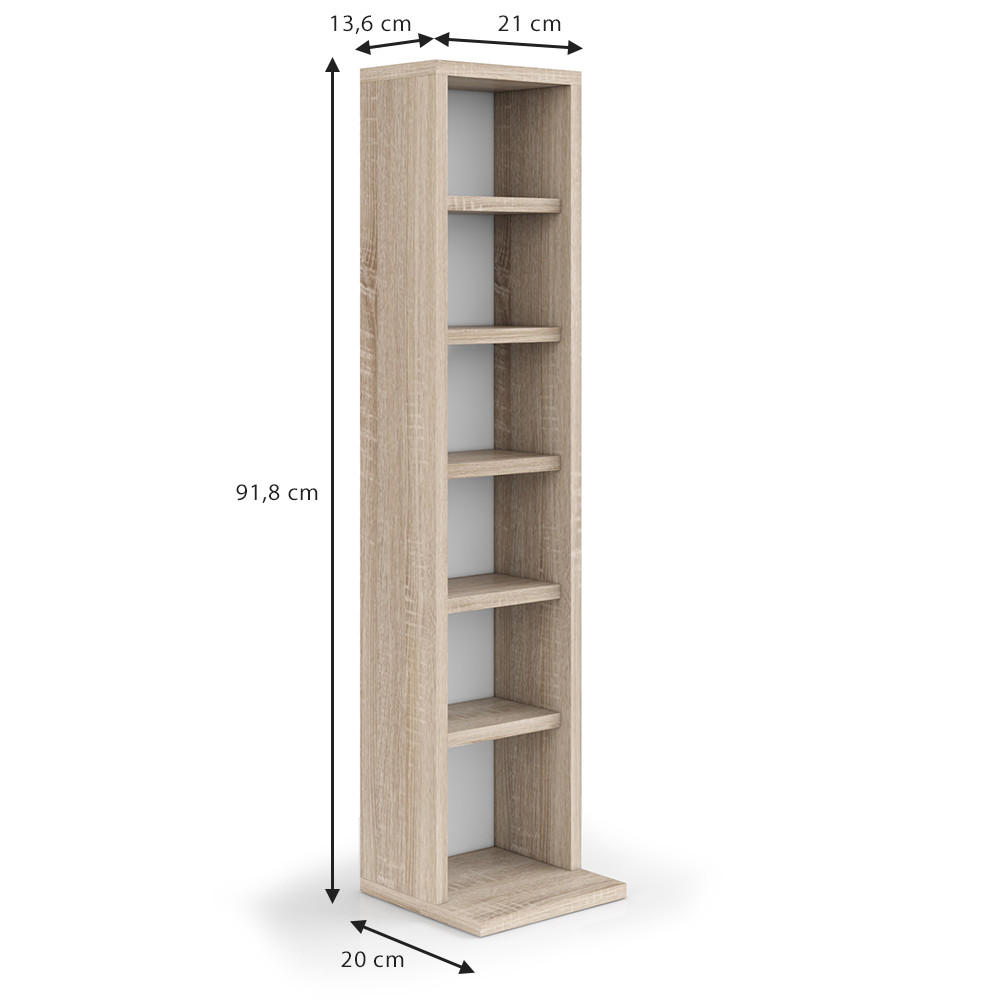 Thumbnail - Vicco Cd-Regal, Sonoma Eiche, Holzwerkstoff, 6 Fächer, Rechteckig, 21x91.8x20 cm, Wohnzimmer, Regale, CD & DVD-Regale