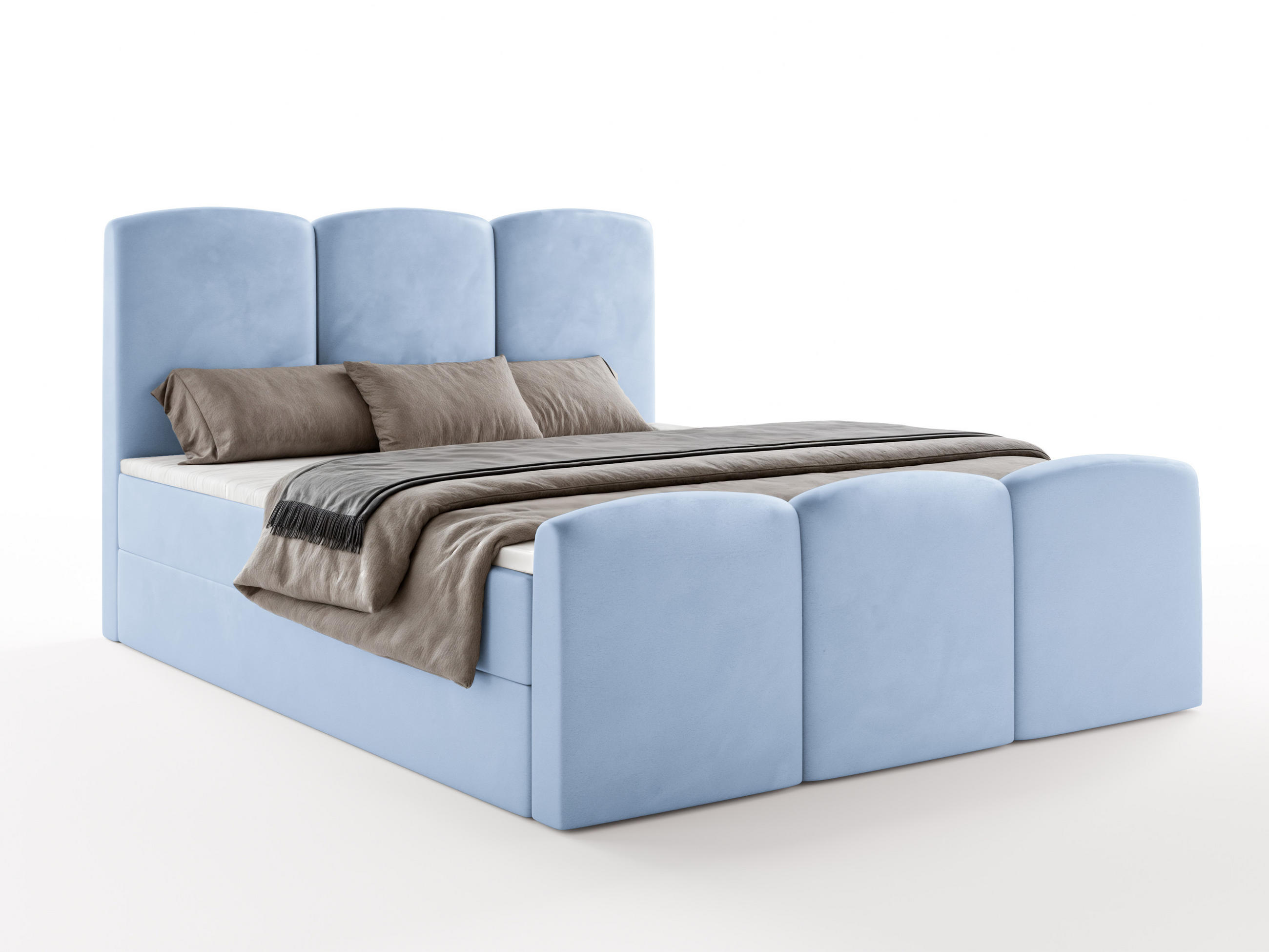 BOXBETT SAVIO 140x200 cm mit Bettkasten, Bonell-Matratze H3 und Topper – Samt Hellblau - Hellblau, Textil (140/200cm) - Luxkor24
