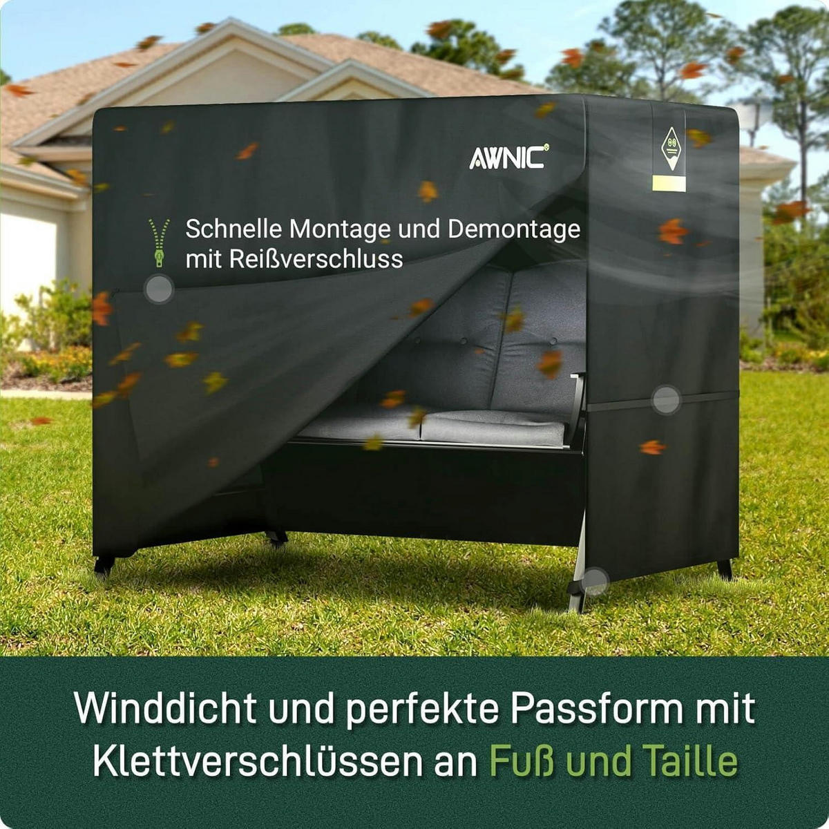 HOLLYWOODSCHAUKEL Abdeckung 175 x 125 x 160 cm Wasserdicht - Schwarz, Textil (125/160/175cm)