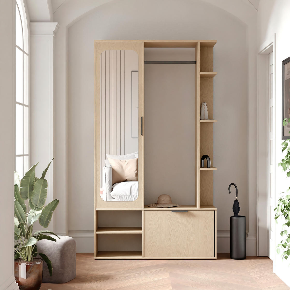 GARDEROBE mit Spiegel ELIOR - Braun, Holz (100/189.4/33cm) - Idohome