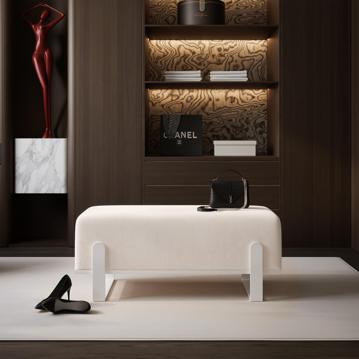 POLSTERBANK MARA 80 cm Weiß / Creme ,Metallgestell - Creme, Metall (80/47/35cm) - Idohome