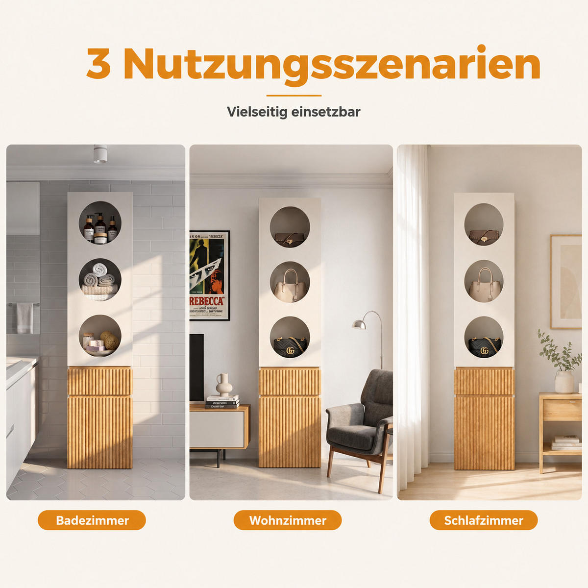 HOCHSCHRANK Eichenoptik, 2 Türen & Schublade, 45 x 50 x 200 cm - Naturfarben, Holzwerkstoff (45/200/50cm) - Urban Meuble