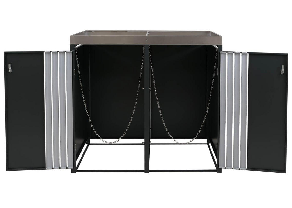 MÜLLTONNENBOX 2er mit Pflanzkasten HxBxT 125x132x84cm Anthrazit Edelstahl - Anthrazit, Metall (132/125/84cm) - PROREGAL