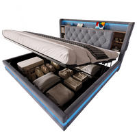 BOXBETT 180/200 mit LED/USB, Kopfteil-Regal & Hydraulik, Samt, Dunkelgrau - Dunkelgrau, Holz (180/200cm) - LVHOM