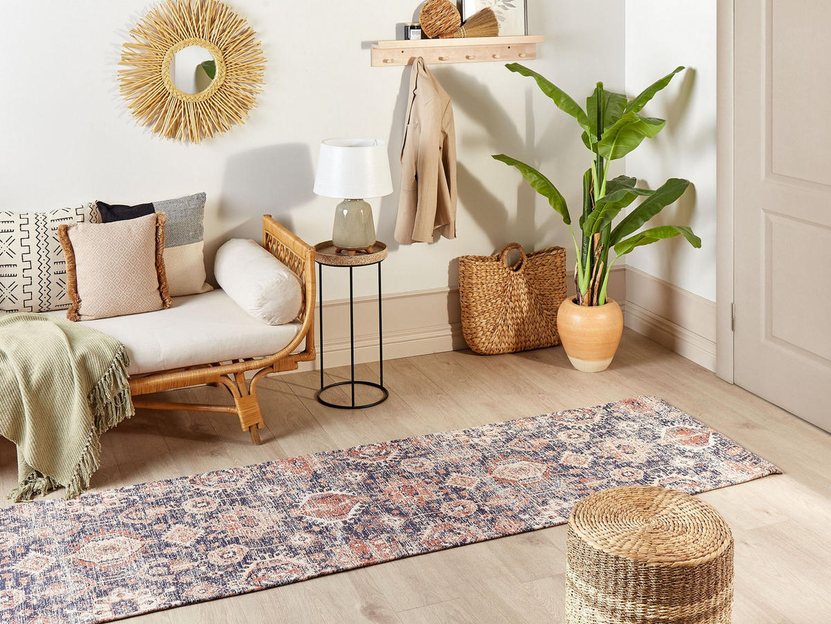 KURZFLOR-TEPPICH BAUMWOLLE Kurin 300/80 cm - Blau, Textil (80/300cm) - Beliani