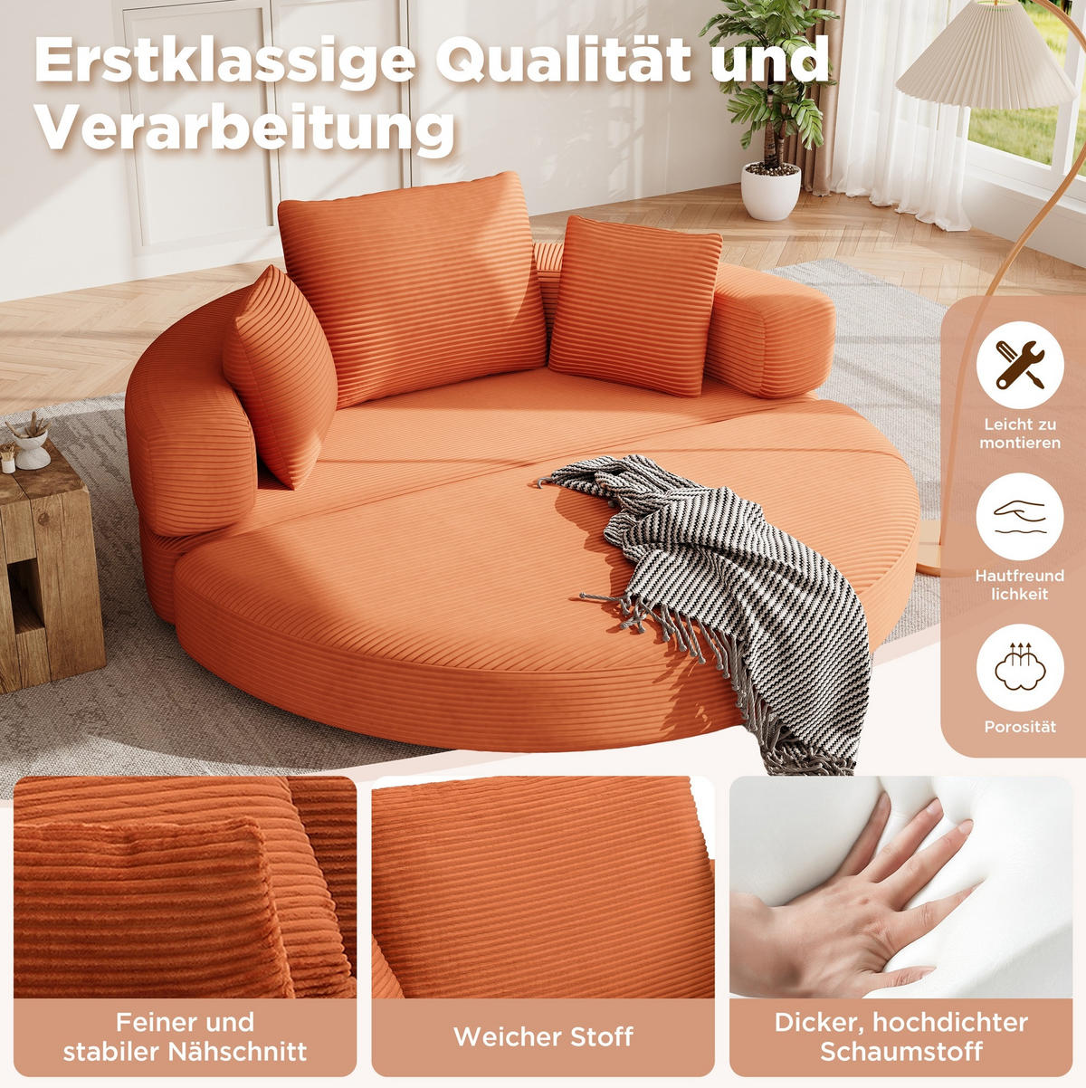 SCHLAFSOFA 173/88/60 cm in Orange – faltbar und als Gästebett nutzbar - Orange, Textil (176/40/173cm) - BEAOK