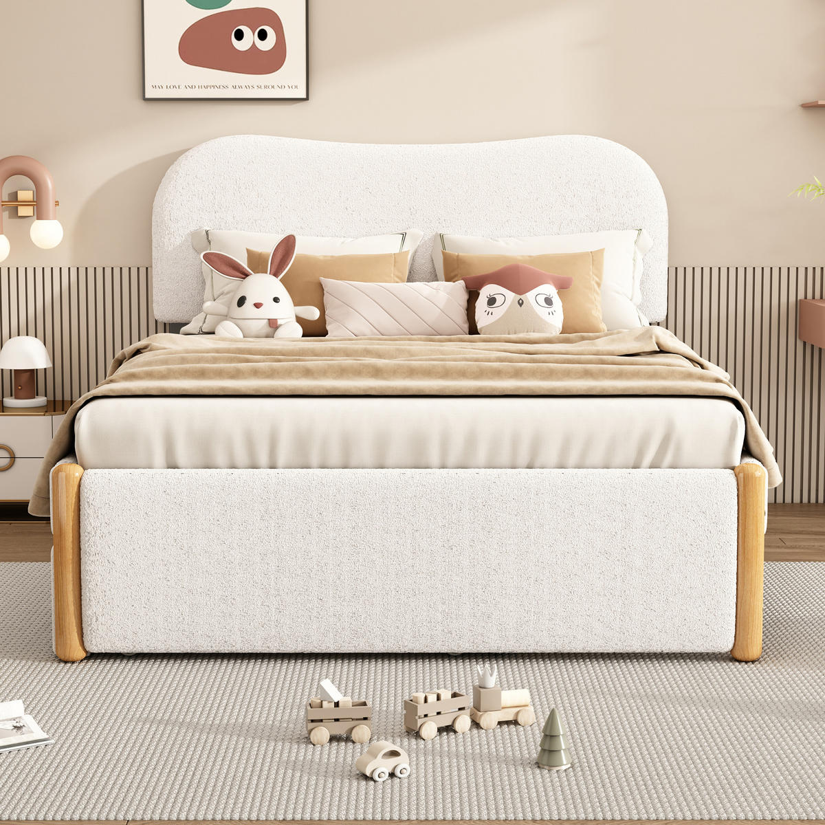 POLSTERBETT 140/200 cm weiß mit ausziehbarem Rollbett - Weiß, Textil (140/200cm) - OKWISH