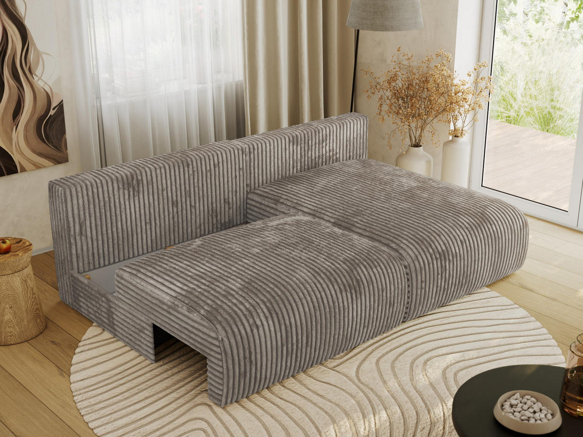 ECKSCHLAFSOFA VIVO L Hellbraun Cord - rechts - Hellbraun/Schwarz, Kunststoff/Textil (150/223cm) - MKS