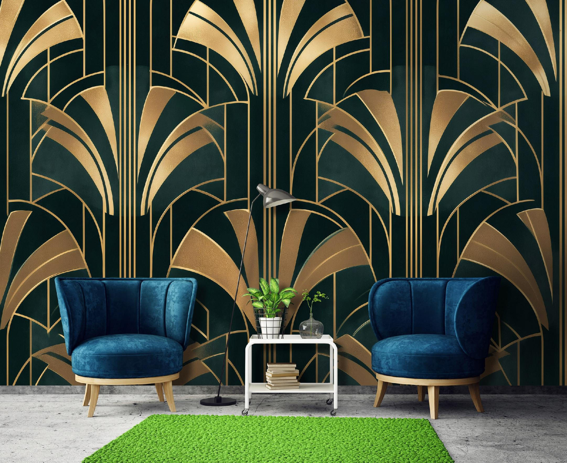 FOTOTAPETE Art Deco Gold Grün 350x250 cm - Multicolor, Papier (350/250cm) - Wallarena