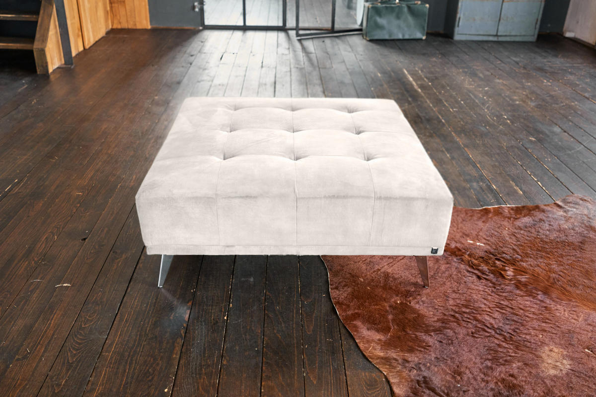 HOCKER WIOLO Cremeweiß Velvet - Silberfarben/Creme, Textil/Metall (110/42/110cm) - KAWOLA