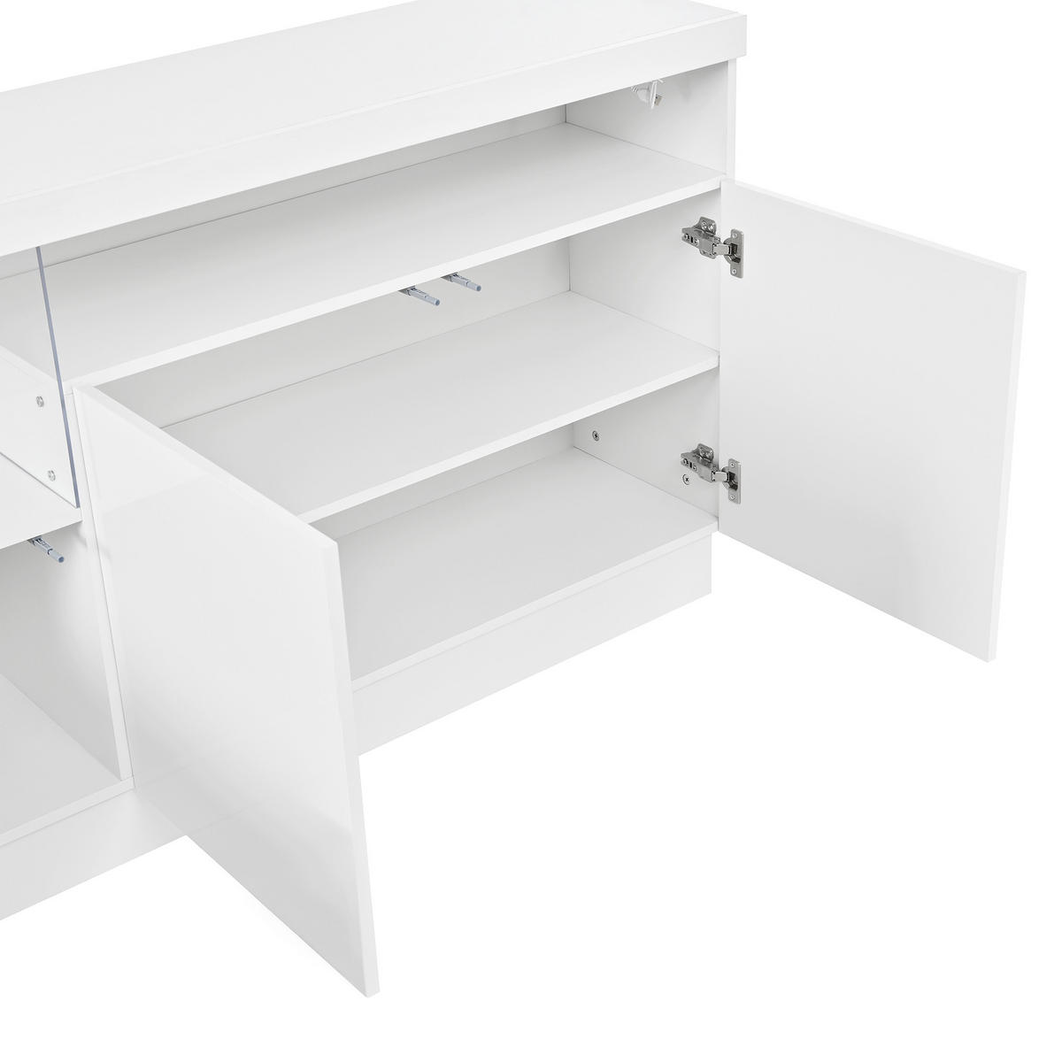 SIDEBOARD 140 x 36 x 80 cm aus Spanplatte, LED, Acrylvitrine, 3 Türen, Weiß - Weiß, Holzwerkstoff (140/80/36cm)