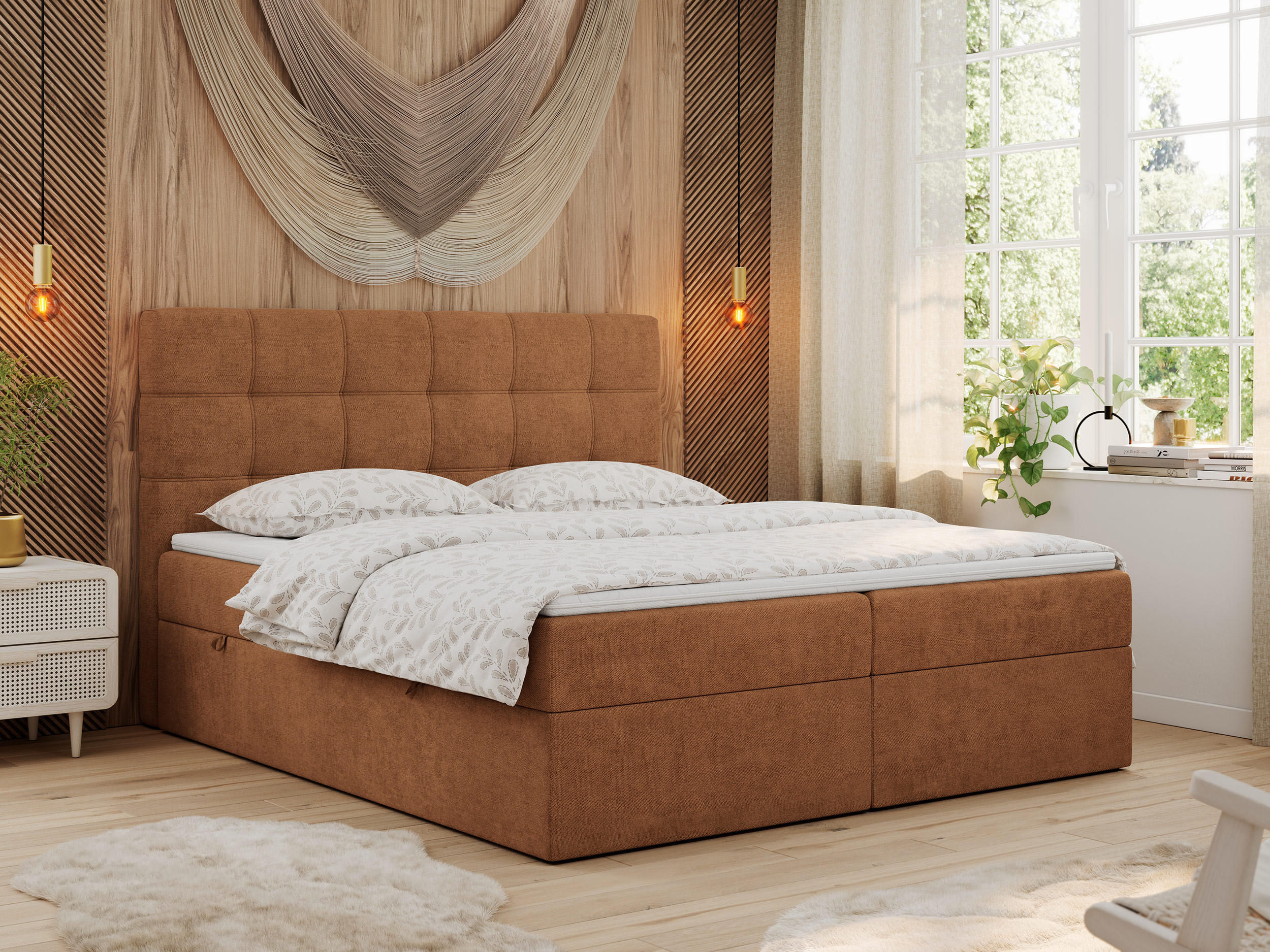 BOXBETT ERNI 120/200 - Orange Strukture - H3 - Orange, Holz/Textil (120/200cm) - MKS