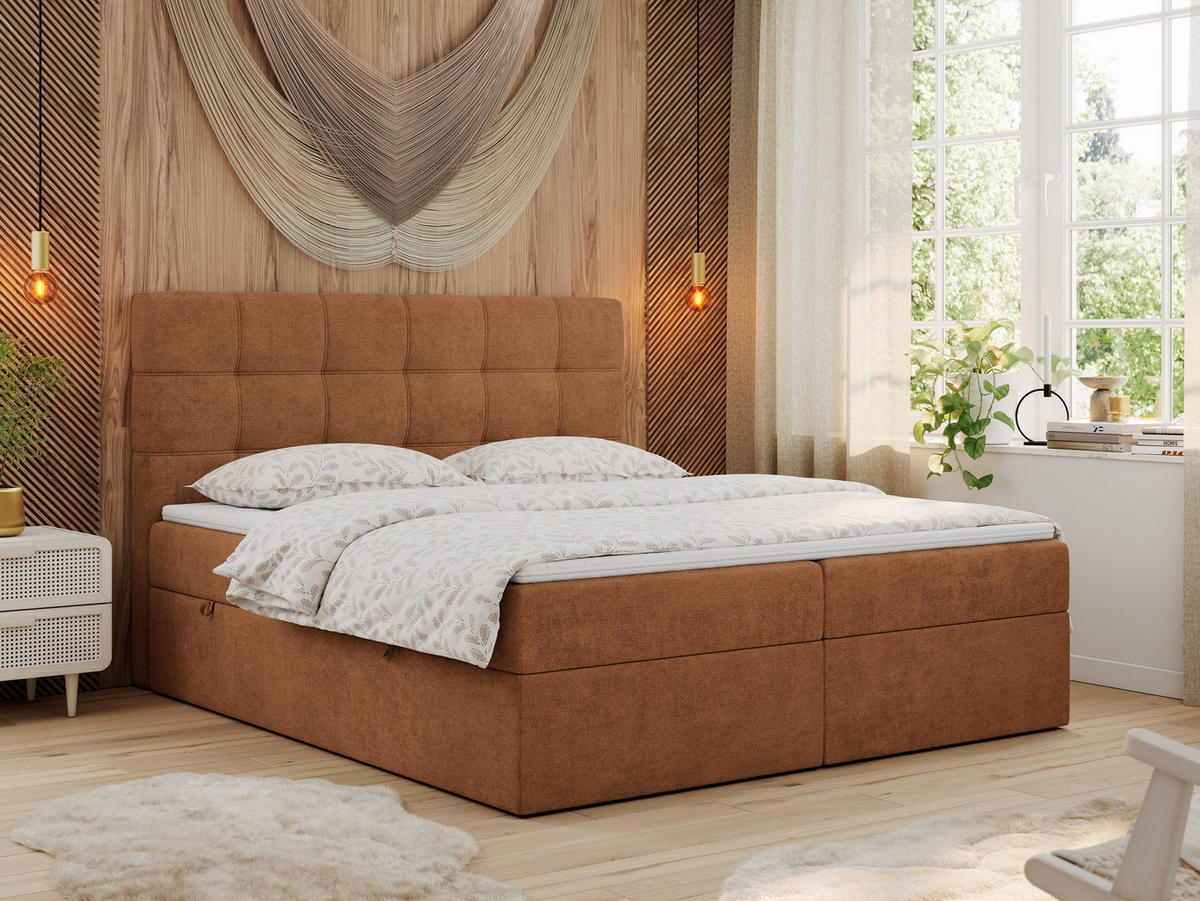 BOXBETT ERNI 120/200 - Orange Strukture - H3 - Orange, Holz/Textil (120/200cm) - MKS
