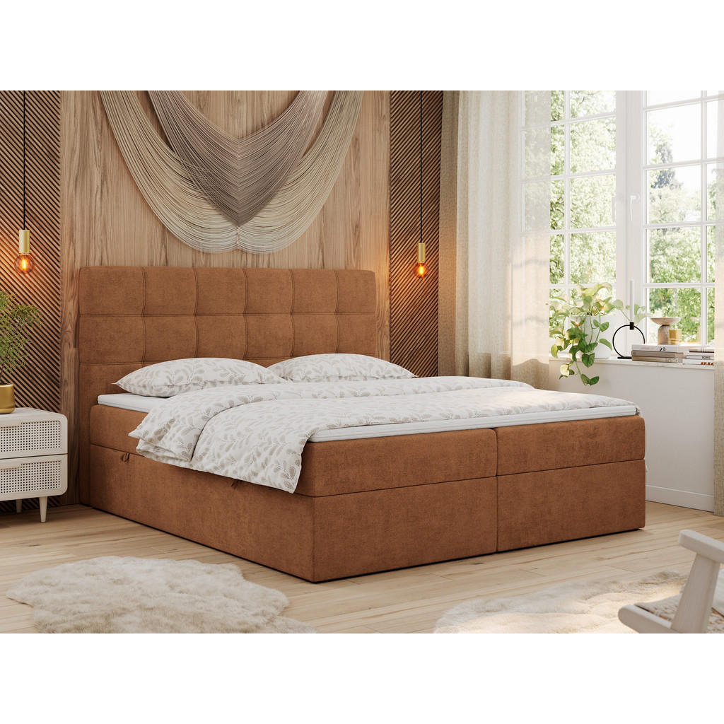 Thumbnail - MKS Boxbett, Orange, Textil, 2-Sitzer, H4, Rechteckig, 200x200 cm, Schlafzimmer, Betten, Boxspringbetten