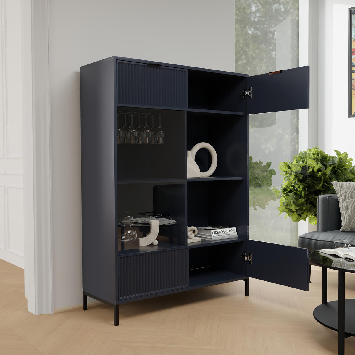GLASVITRINE groß mit 2 Türen, Blau - Blau, Holzwerkstoff (105/150/41cm) - Idohome