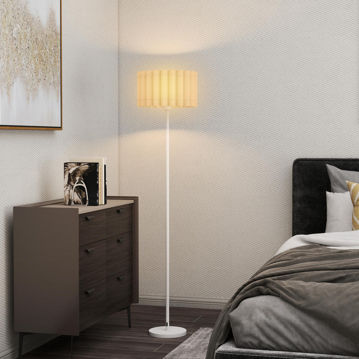 STEHLAMPE, Stehleuchte mit E27 Fassung, mit Wellenschirm für Wohnzimmer, Weiß - Weiß, Kunststoff (35/35/153cm) - HOMCOM