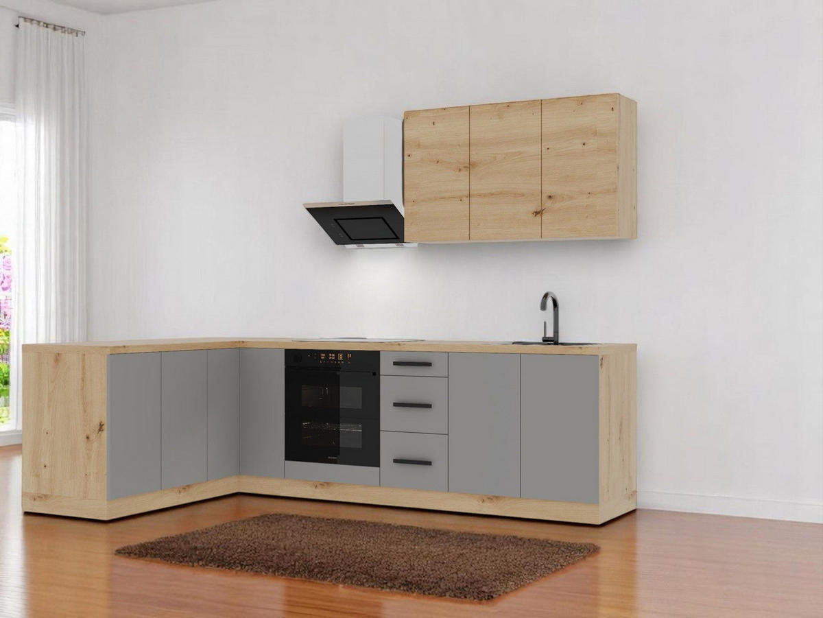 ECKKÜCHE 270 x 170 cm – Nexa K99-G270 – in Beige & Woodline / Matt - Beige/Schwarz, Holz/Metall (270/212/58cm) - ROYAL24_MARKT
