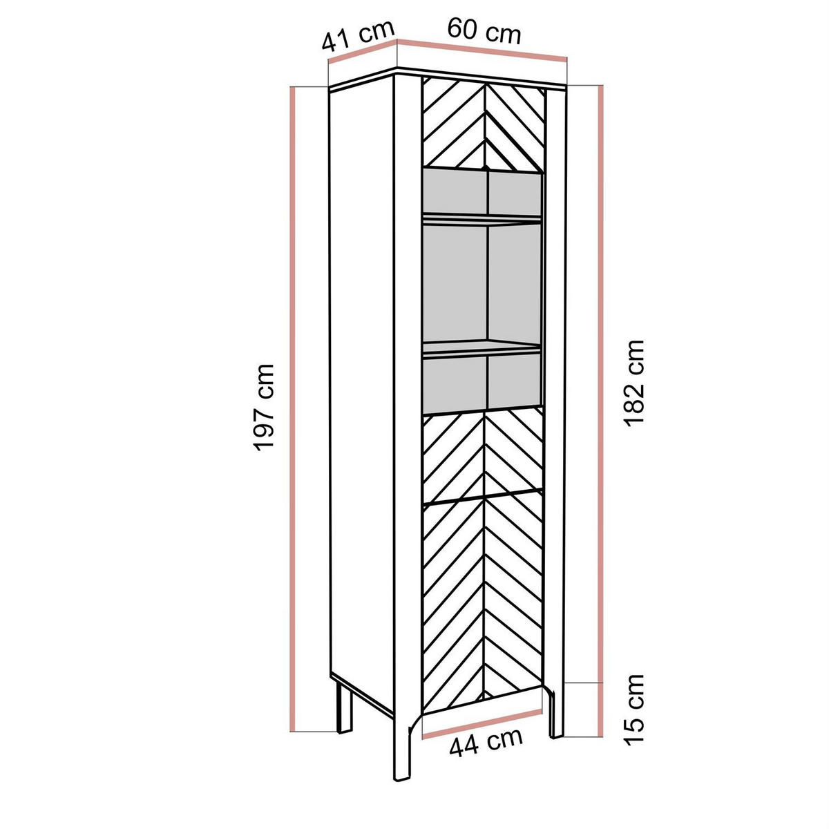 GLASVITRINE LUMI, Kaschmir - Kaschmir, Holzwerkstoff (60/197/41cm) - Lookway