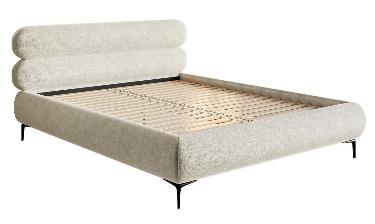 POLSTERBETT Roule Graubeige Chenille mit schwarzen Metallbeinen 180 cm - Greige/Schwarz, Textil/Metall (180/200cm) - Selsey