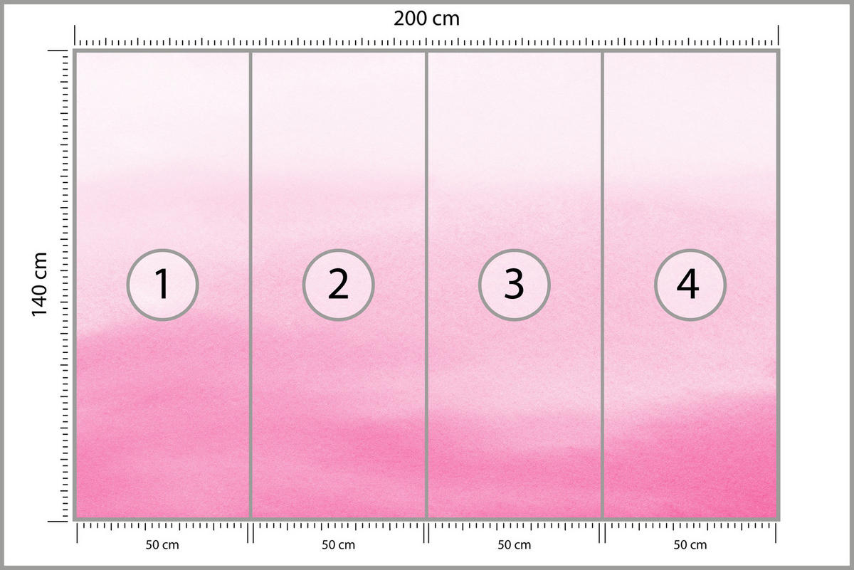 FOTOTAPETE für Schlafzimmer Ombré in Rosatönen Pastell 200x140 - Rosa/Weiß, Papier (200/140cm) - Muralo