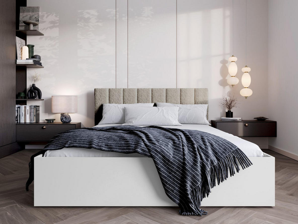 BETT Weiß STYLE Mit Matratze Gepolsterter Beiger Kopfteil 120x200 cm - Beige, Textil (120/200cm) - Sepro Meble