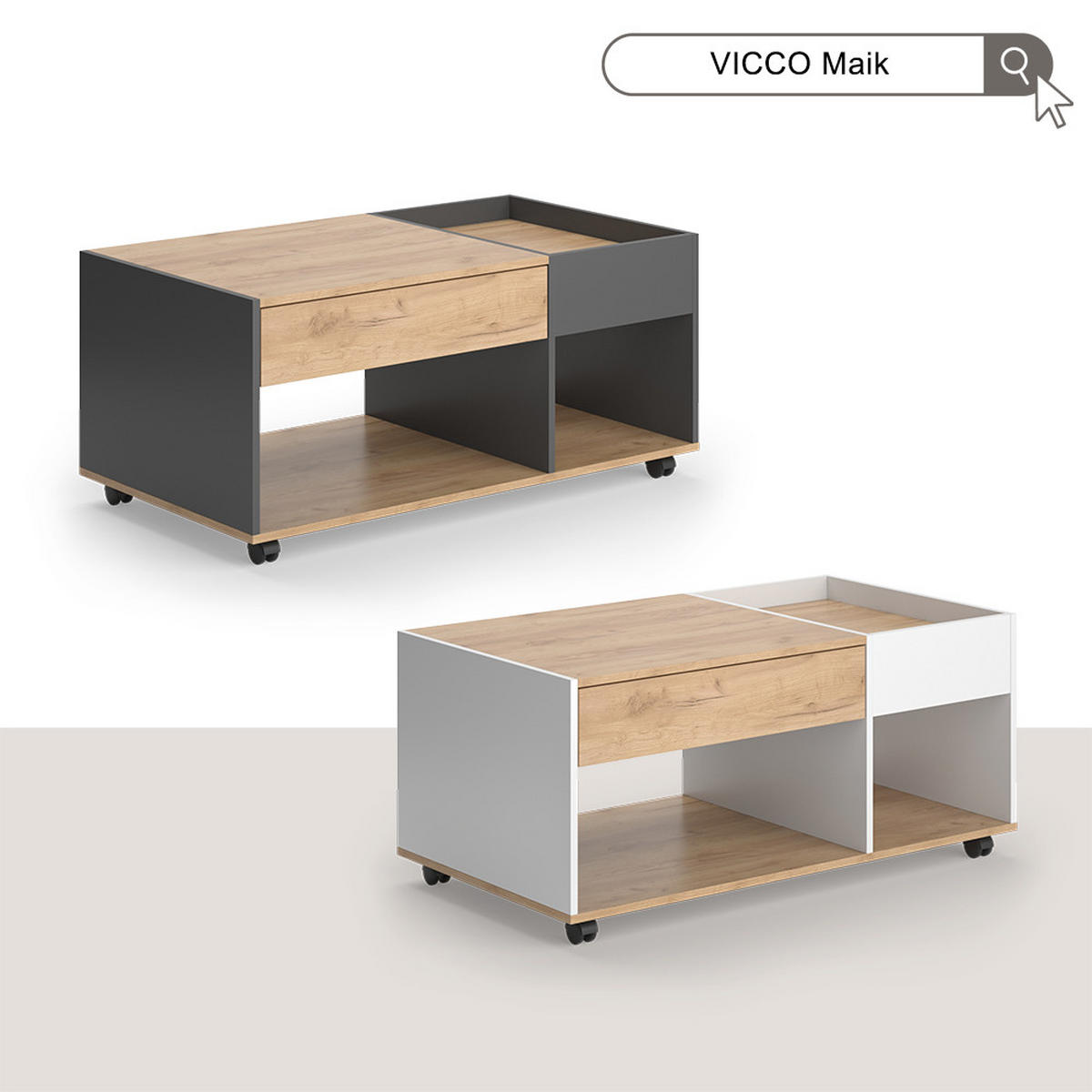 COUCHTISCH Maik Goldkraft Eiche/Anthrazit 110 x 60 cm mit Schublade - Anthrazit/Eiche Wotan, Holzwerkstoff (60/110/49.5cm) - Vicco