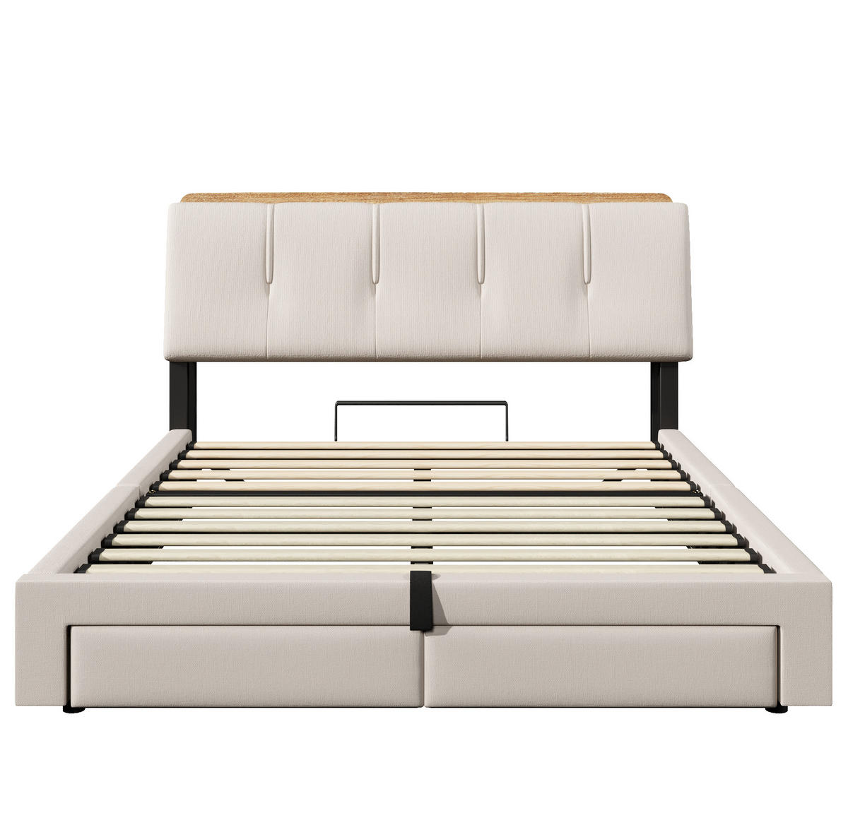 POLSTERBETT 140/200 cm Beige mit LED-Beleuchtung, USB- und USB-C-Anschluss, hydraulischem Bettkasten und Schubladen - Beige, Textil (140/200cm) - OKMYHOME