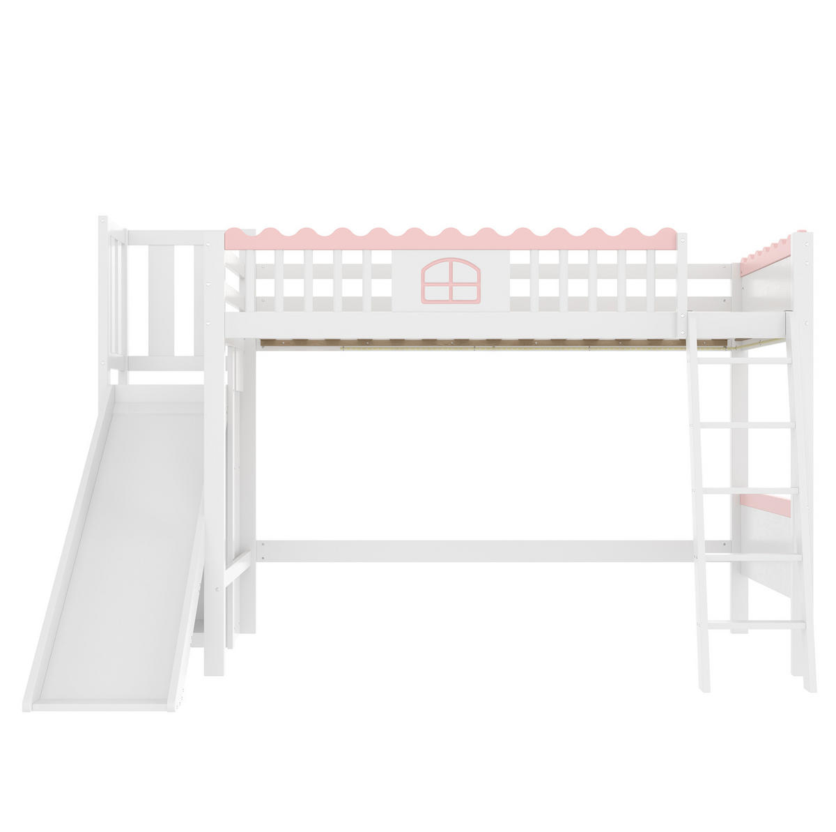 HOCHBETT 90/200 cm in Weiß mit Rutsche, Regalen und LED-Beleuchtung - Weiß, Holz (90/200cm) - Flora Grace