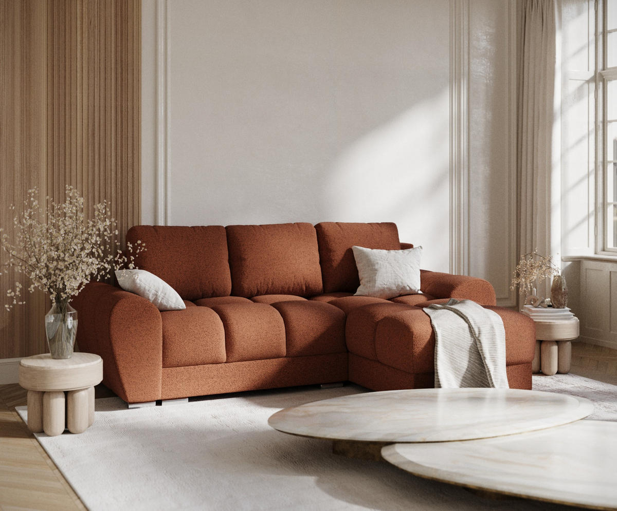 ECKSOFA MIT SCHLAFFUNKTION Peebles Kupferfarbe Webstoff - Chromfarben/Kupferfarben, Holz/Holzwerkstoff (256/175cm) - Maison de Reve
