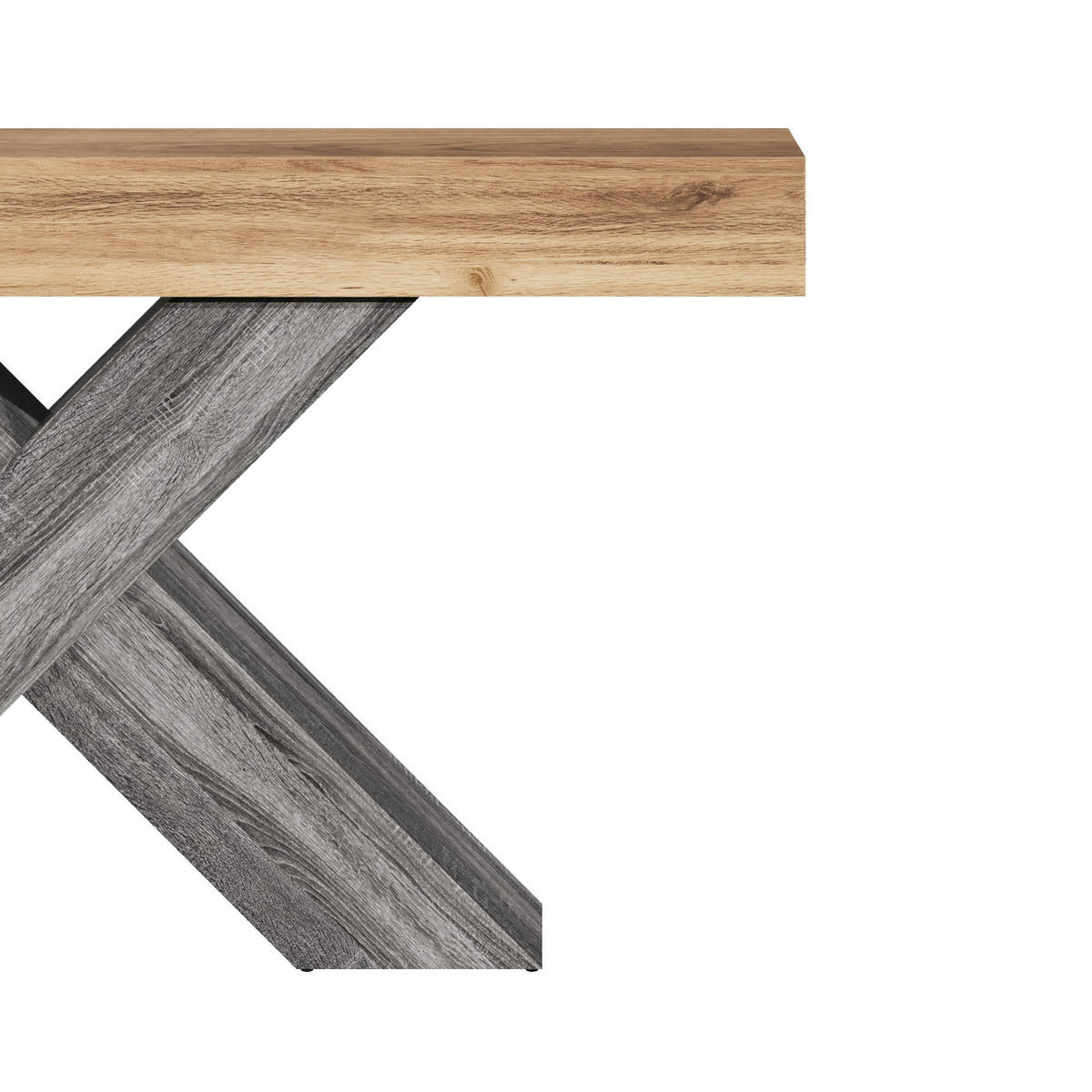 KONSOLENTISCH in Holzoptik Zweifarbige Beistelltisch mit X-förmigen Beinen für Flur/Wohn-, 140L/30B/80(cm) - Naturfarben/Grau, Holzwerkstoff (30/140/80cm) - STILVORA