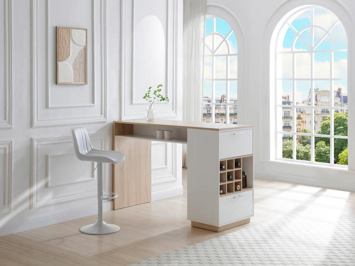 BARTISCH mit Stauraum - Weiß & Holzfarben - ANOSKI - Naturfarben, Holz (60/100/150cm) - Vente-Unique