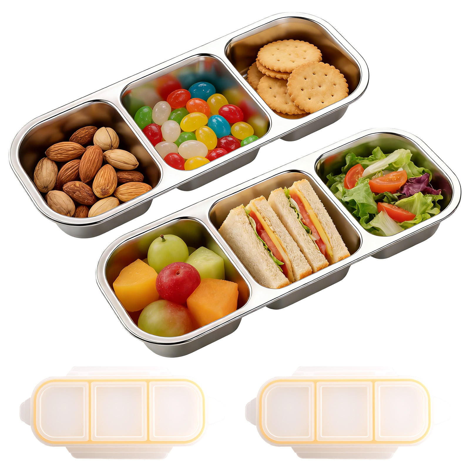 LUNCHBOX Edelstahl 3 Fächer Bento Box Auslaufsicher BPA-frei Snackbox - Weiß, Metall