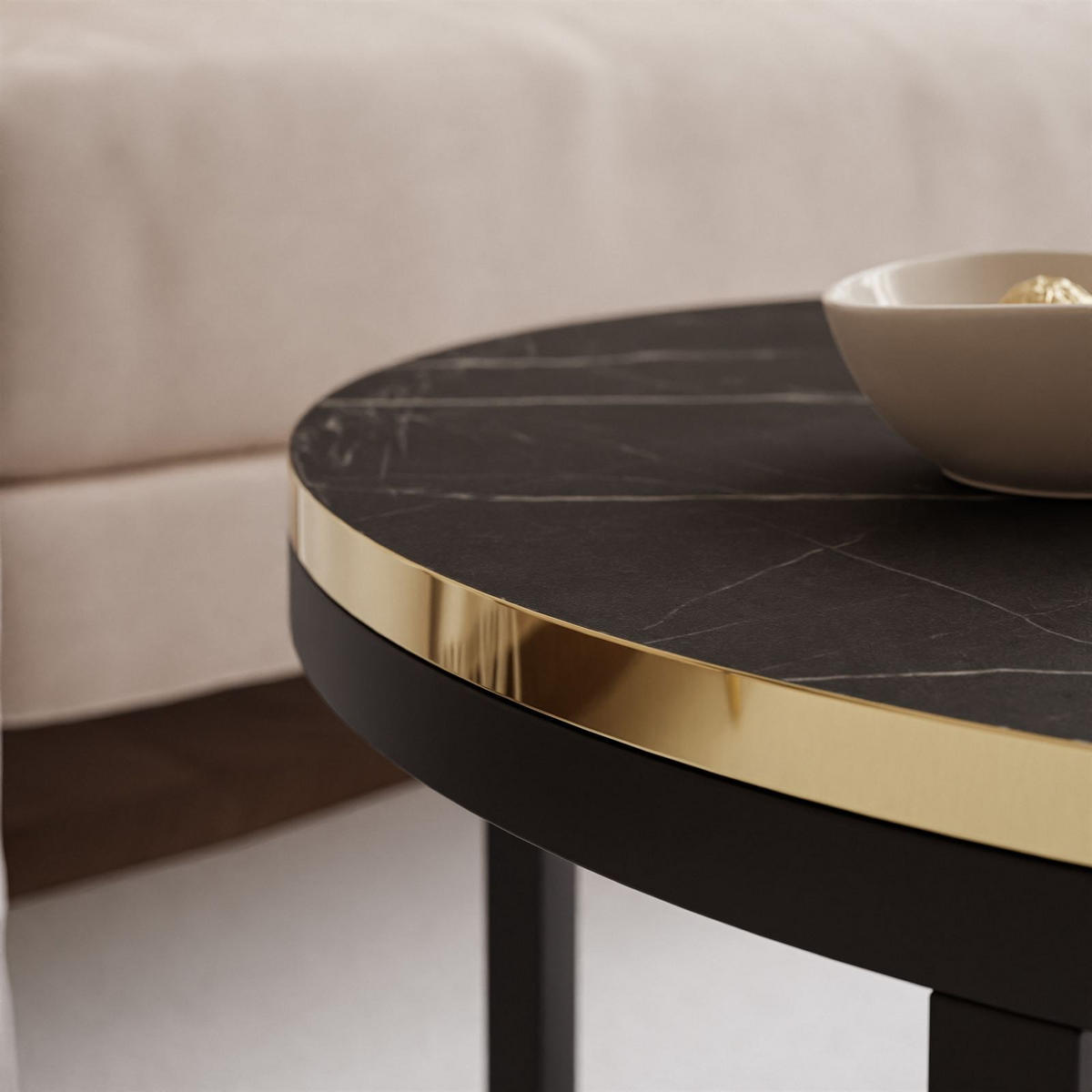 COUCHTISCH Set SOLEIL 2in1, rund, Schwarz Marmor-Optik und Schwarz Gestell - Schwarz, Holzwerkstoff (70/70/48cm) - Lookway