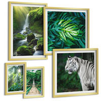 BILDER SET 5er Set - 50x50 cm & 20x30 cm & 40x60 cm Goldrahmen - Dschungel-Weißtiger-Wasserfall - Goldfarben, Kunststoff (40/60cm) - TULUP
