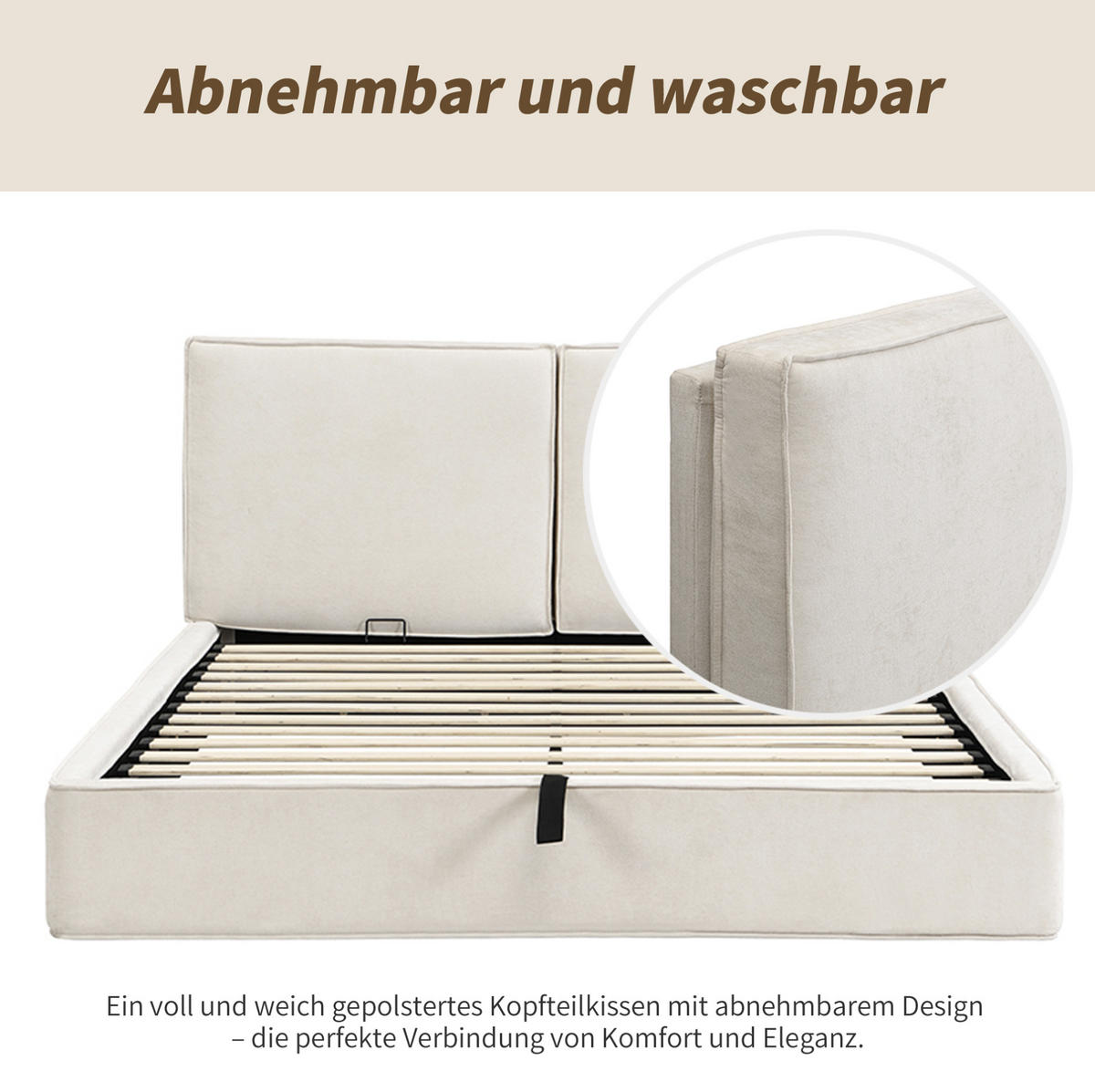 POLSTERBETT aus Chenille 180x200 cm Beige mit hydraulischem Stauraum, Lattenrost und Matratze - Beige, Textil (180/200cm) - Modfu