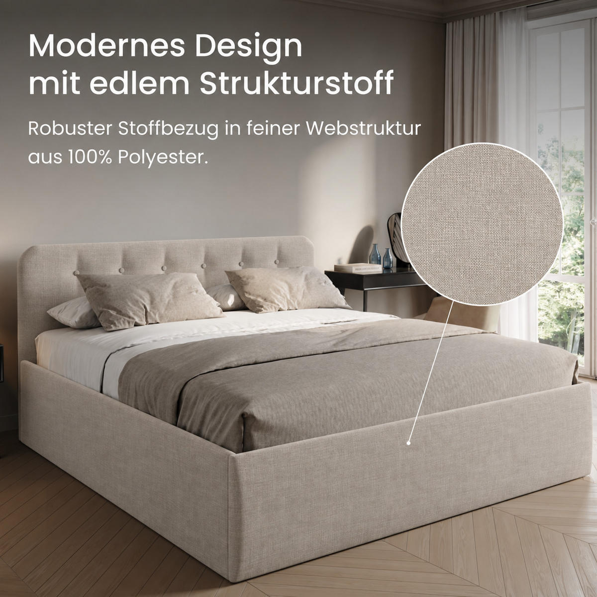 POLSTERBETT mit verstellbarem Lattenrost & Bettkasten, Kaltschaummatratze, 160 x 200 cm in Creme - Creme, Holzwerkstoff/Textil (160/200cm) - Home Collective