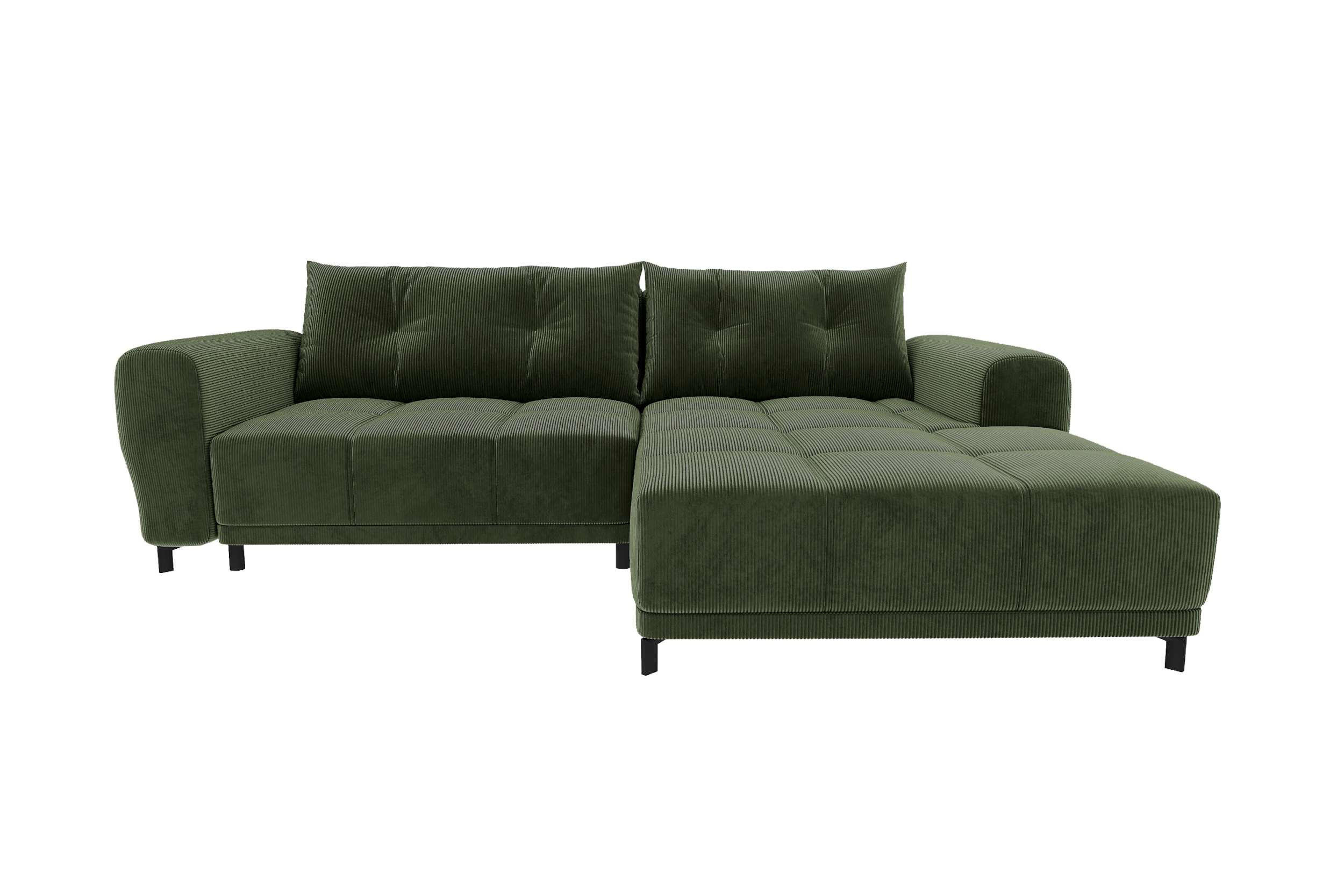 ECKSOFA Massimo Cordstoff Olivgrün inkl. Schlaffunktion Rechts - Schwarz/Olivgrün, Textil/Metall (246/177cm) - 99rooms